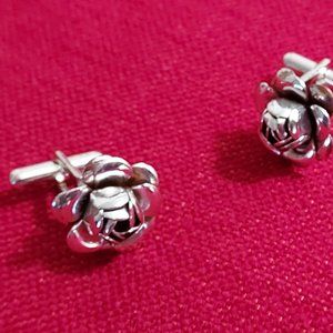 Rose Cuff Links, silver tone, vintage